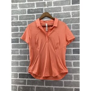 Lululemon Quick-Dry Short Sleeve Polo Shirt Coral Orange Womens 10 LW3EZTS